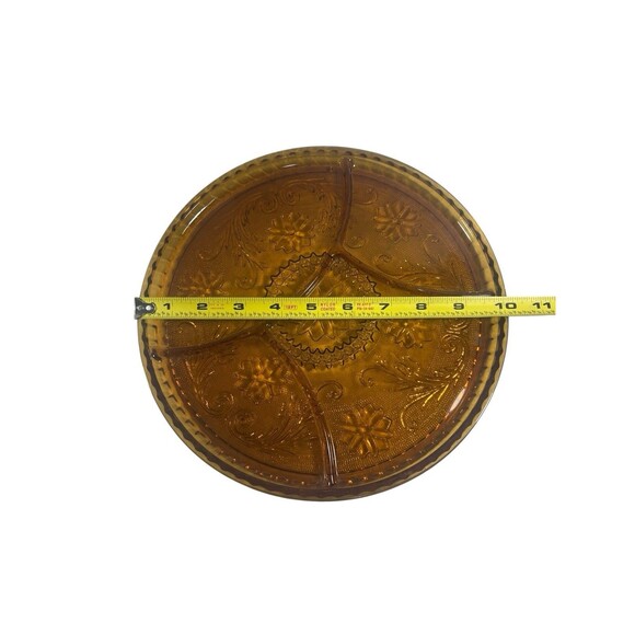 VTG Tiara Indiana Amber Glass Divided Relish Tray Sandwich Plate Dish 10 1/4" - Picture 2 of 7